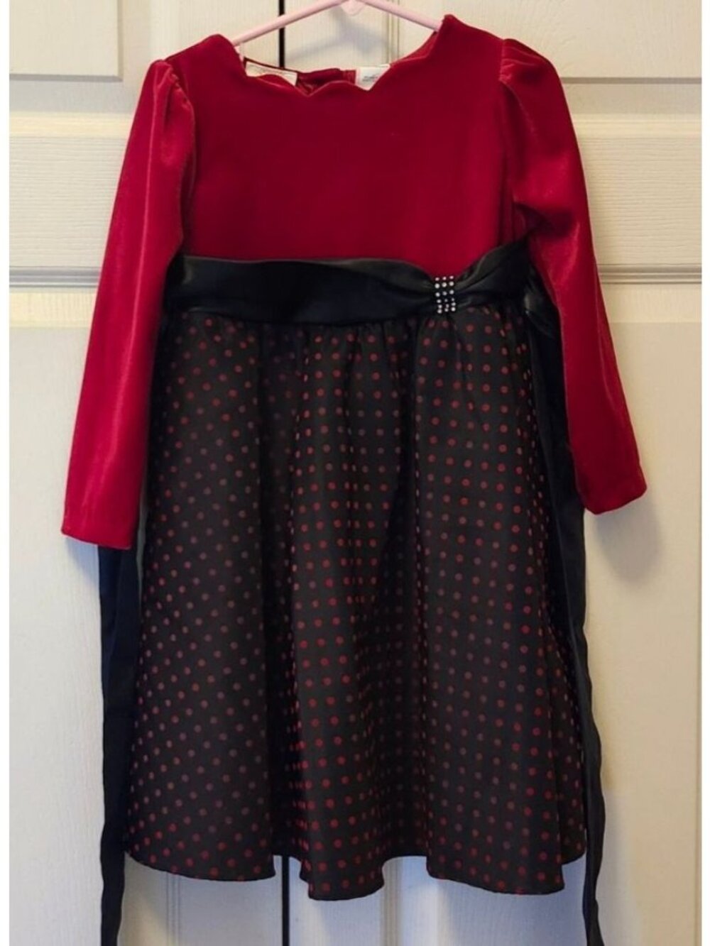 Girl Little Bitty Red Black Polka Dot Holiday Special Occasion Dress Size 4